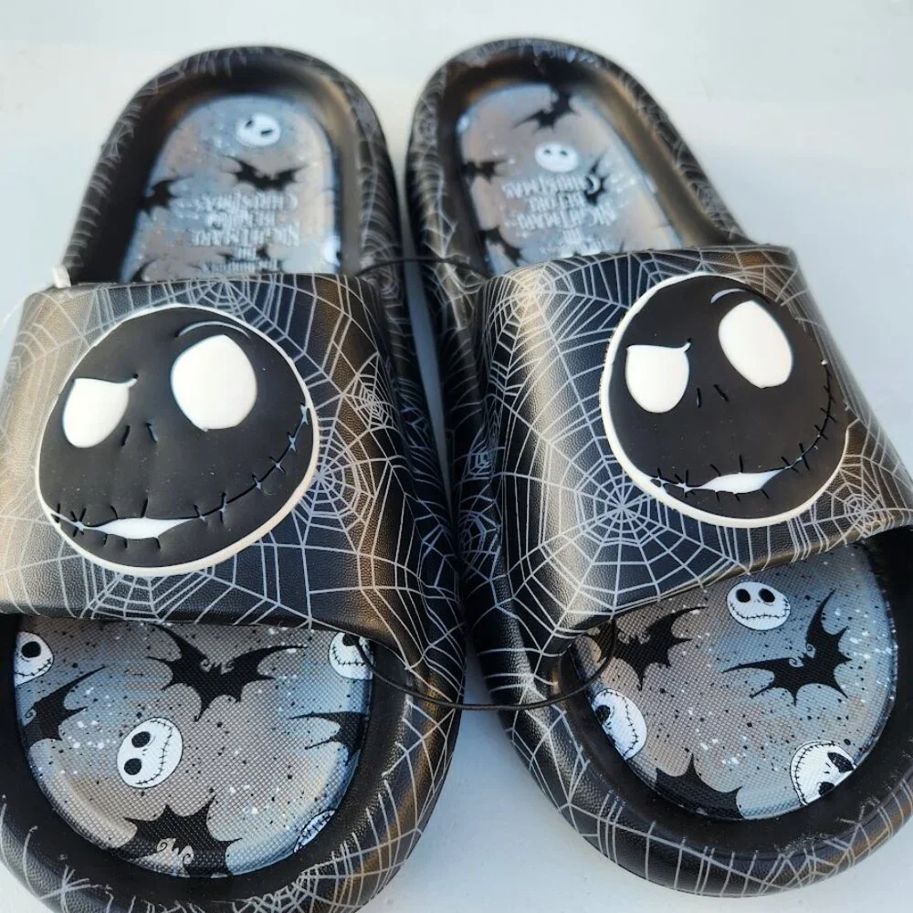 NEW Nightmare Before Christmas Men's Size 13 Sandals Slides Slippers Black White